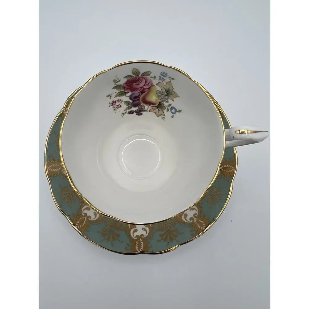 Vintage Paragon England‎ Floral Rose White Turquoise Tea Cup & Saucer Set